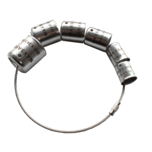 Ferrule keychain containing one of each size of ferrule stocked, showcasing the variety of sizes available